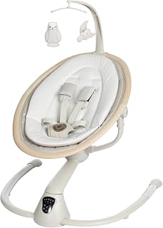 Maxi-Cosi Cassia Electric Baby Swing with Music - Classic Oat | 360-Degree Seat Rotation, 5 Swing Speeds & 12 Melodies; Motion Sensor Activation & 2 Recline Positions