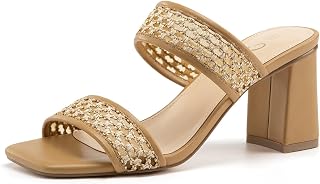 Athlefit Womens Summer Square Braided Heel Sandals