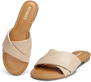 ATHMILE Sandalias de verano para mujer, planas, cómodas, a la moda, para playa, lindas sandalias de cuero para mujer, estilo casual, 2025, talla 6-11