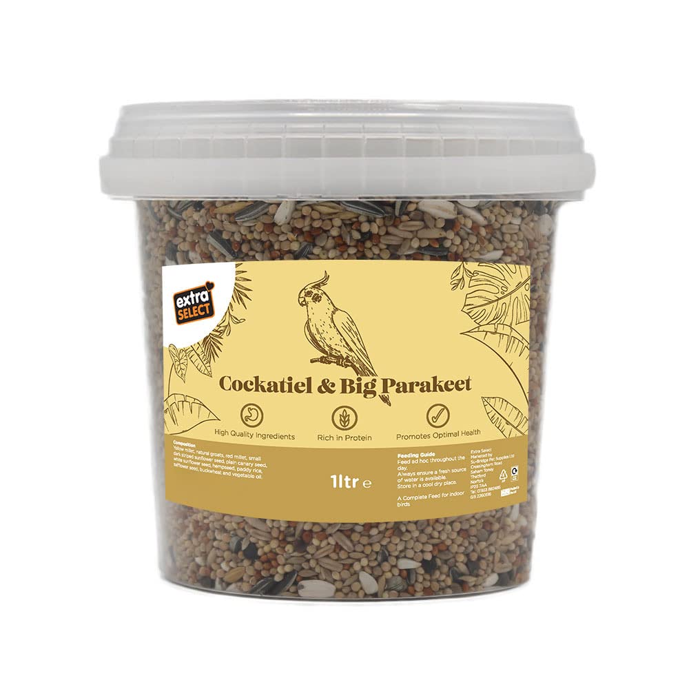 Extra Select Cockatiel & Big Parakeet Food: Complete High-Protein Bird Seed Mix 