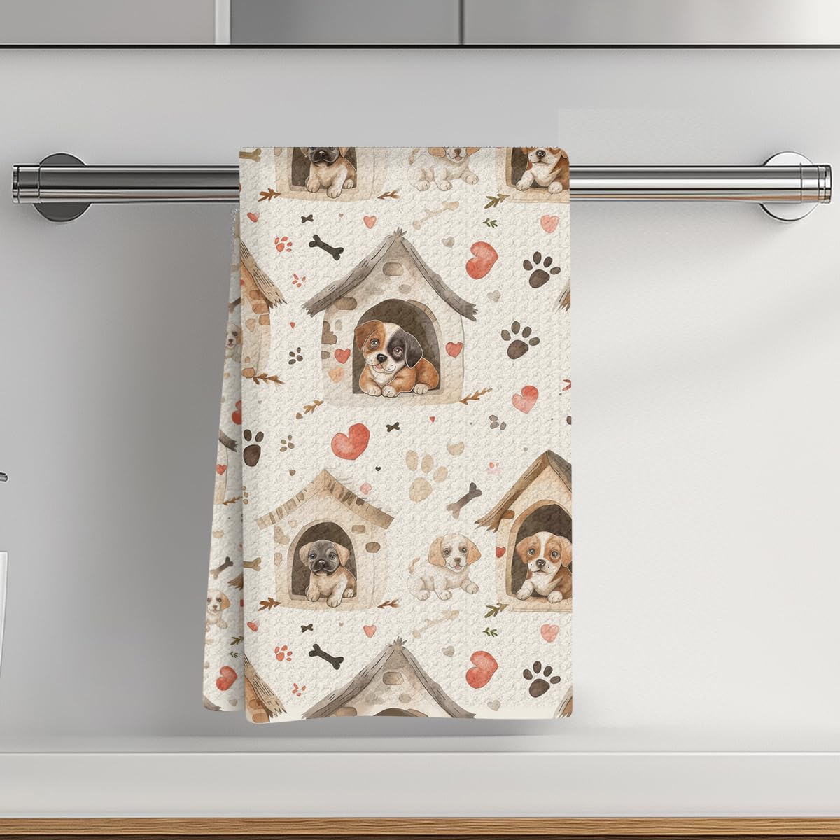 Dog Kitchen Towel 14 x 24 Inches Reusable Absorbent Waffle Weave Cute Dog Paw Di