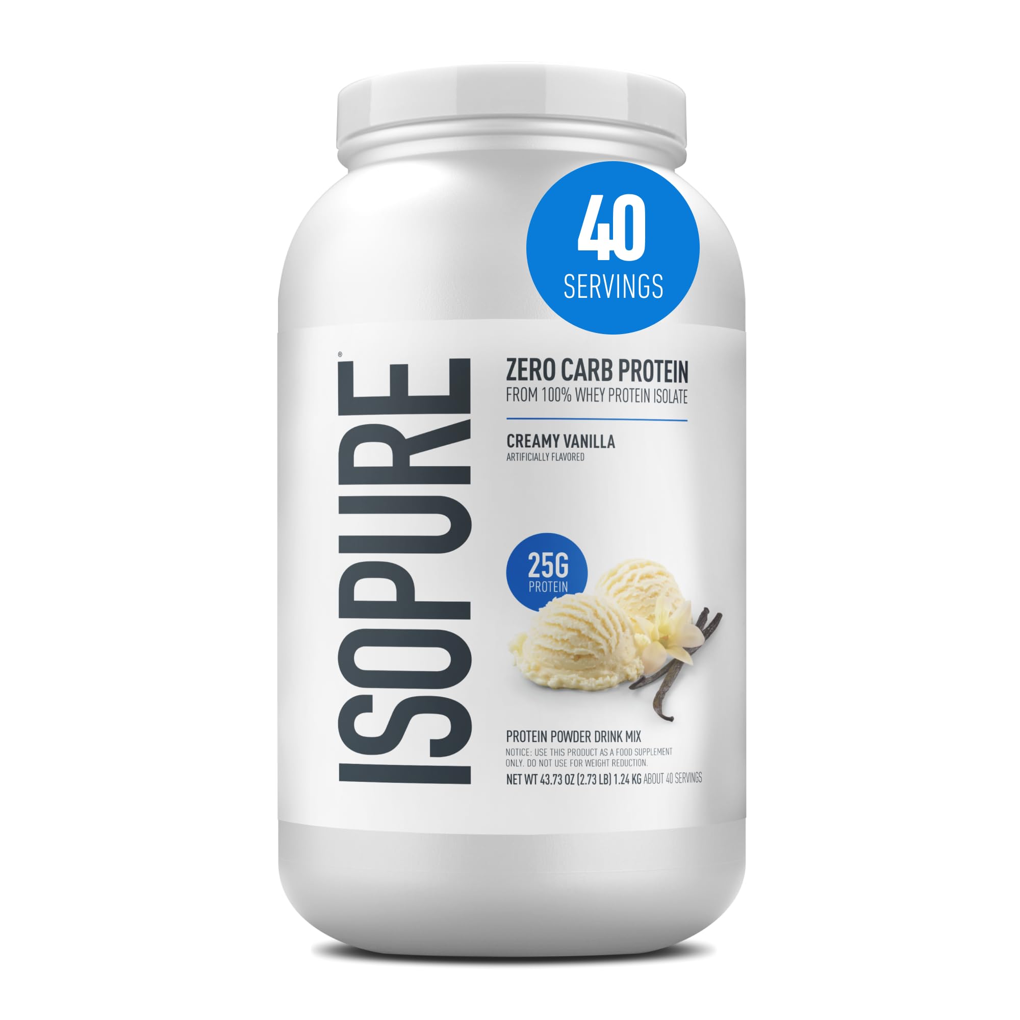 Isopure Zero Carb Whey Isolate Protein Powder, Creamy Vanilla 3 LB | 25g Protein