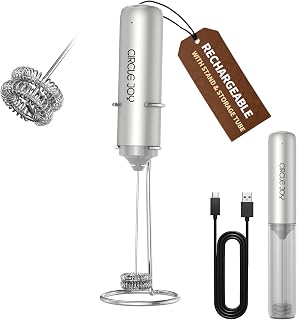CIRCLE JOY Electric Rechargeable Milk Frother Handheld with Cover & Stand