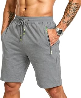 ZOXOZ Mens Shorts Summer Sports Cotton with Zip Pockets Elasticated Waist