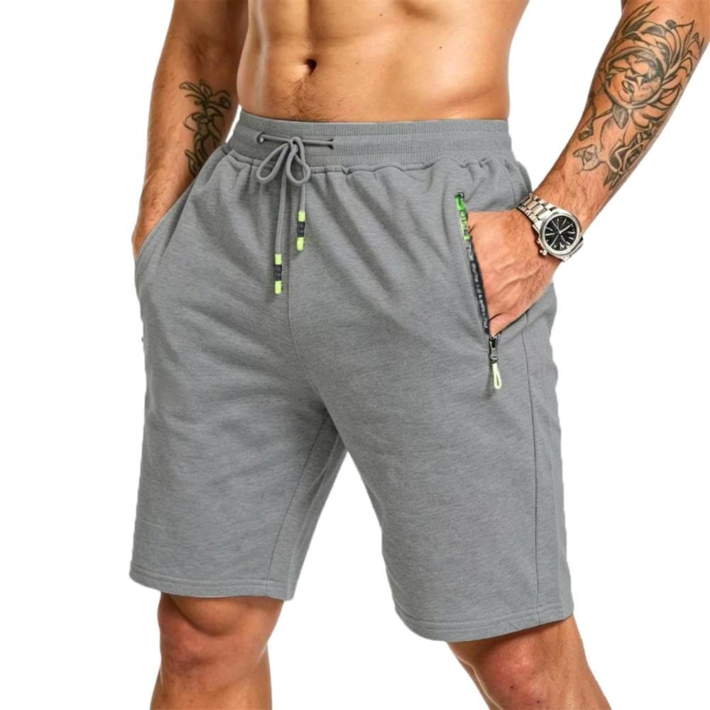 ZOXOZ Mens Shorts Summer Sports Cotton with Zip Pockets Elasticated Waist