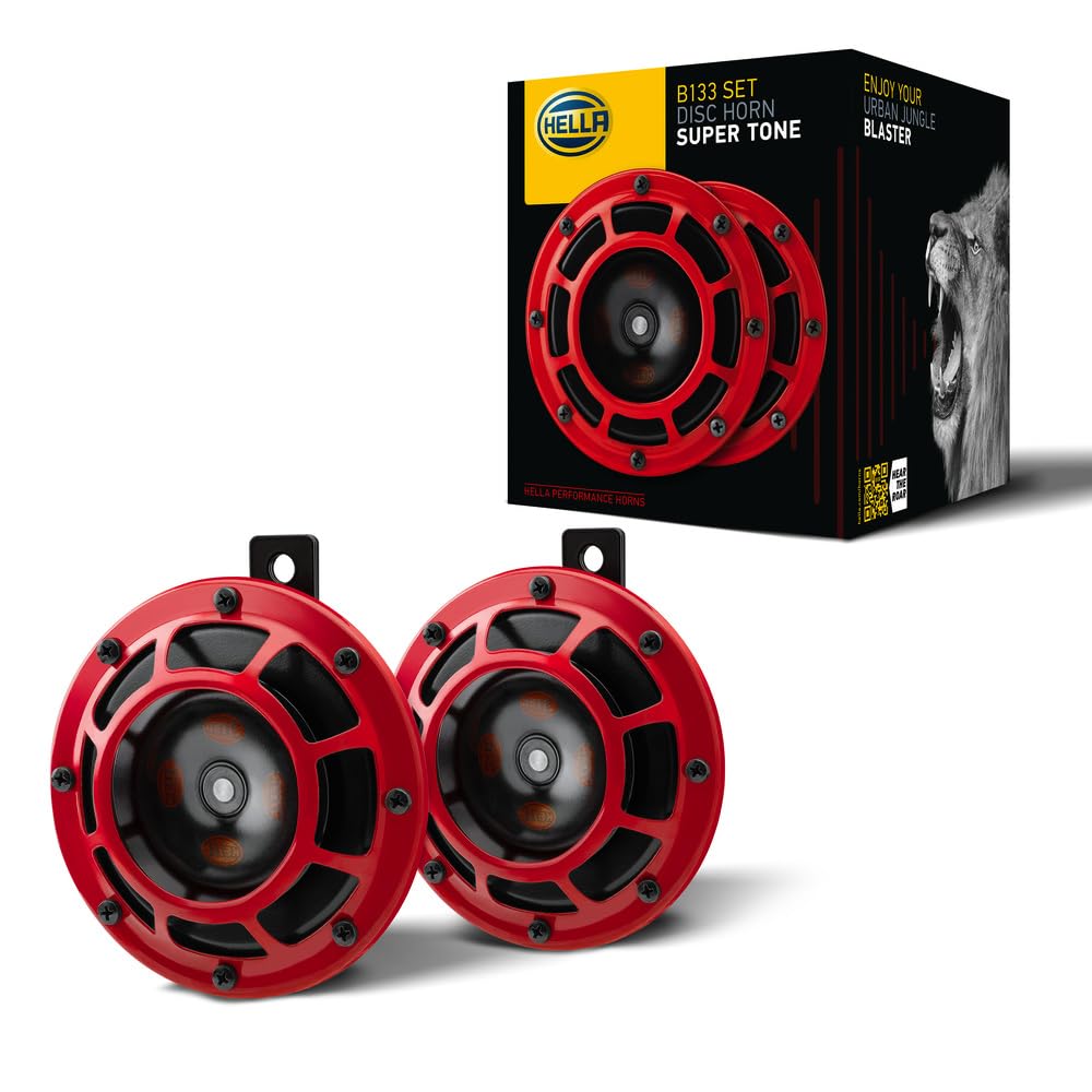 HELLA 003399801 Supertone 12V High Tone/Low Tone Twin Horn Kit with Red Protecti