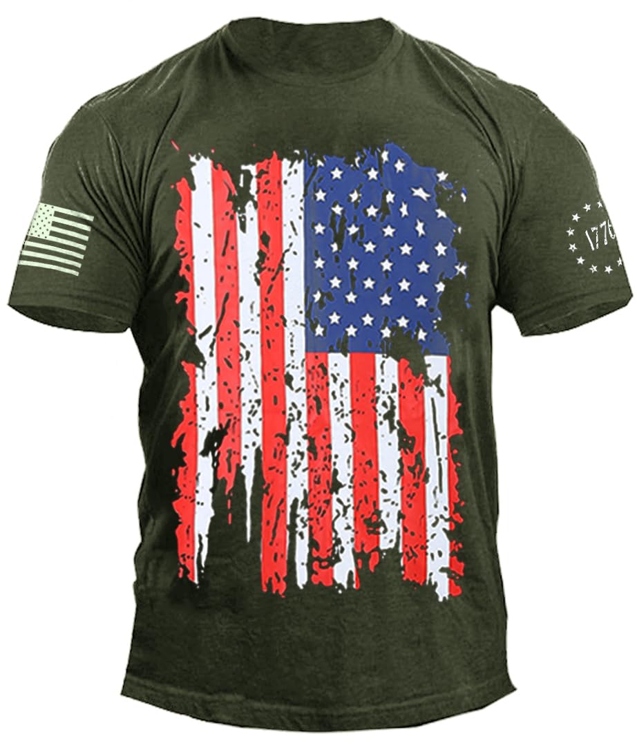 Mrocioa USA Flag 4th July American Red White Blue Star Stripes Patriotic T-Shirt