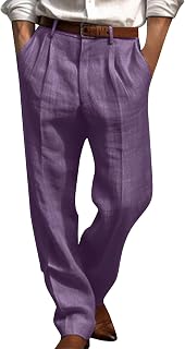 Ybing mens chinos pants long pleated loose pants with pocket casual straight leg solid color linen pants business pants vintage chino pants summer pants