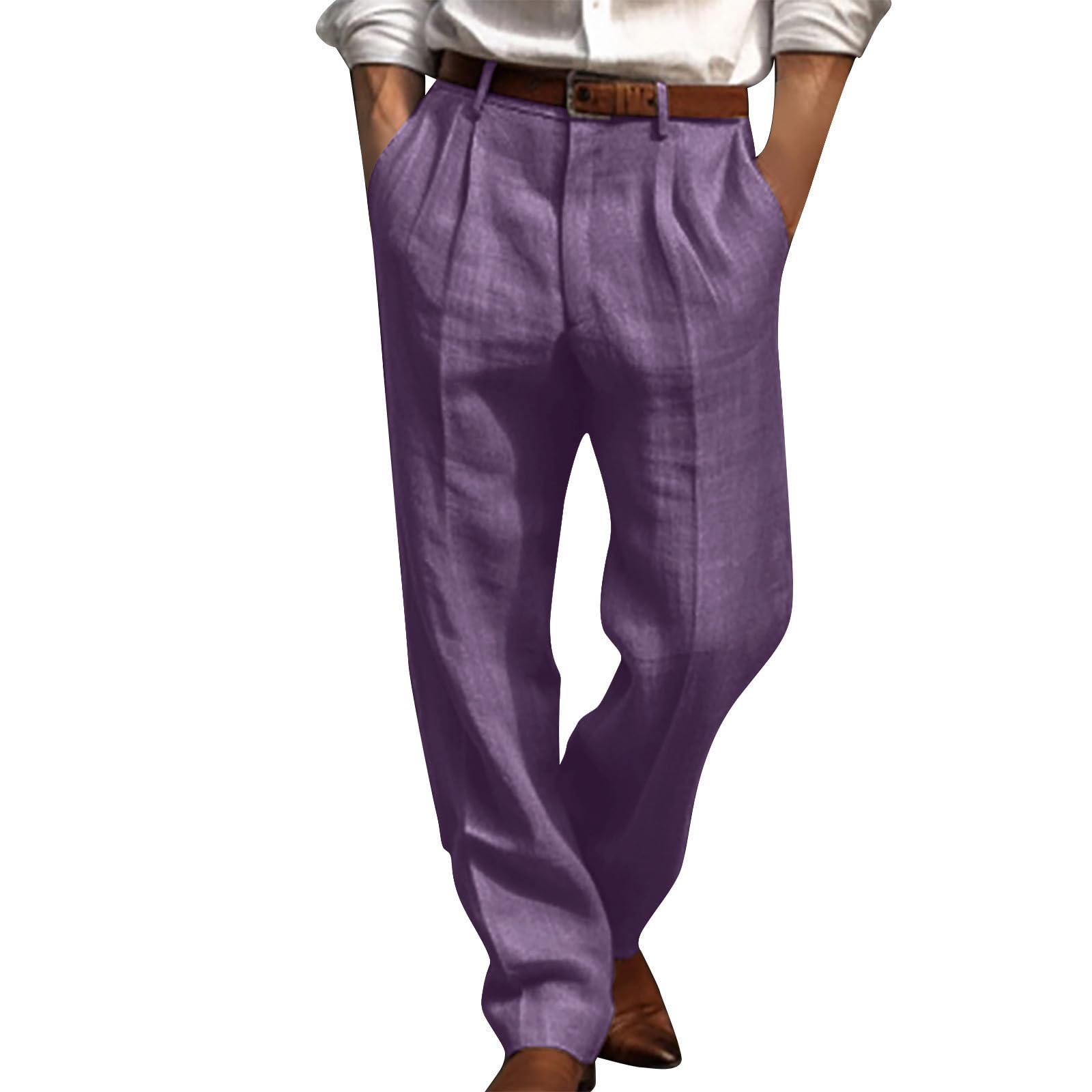 Ybing mens chinos pants long pleated loose pants with pocket casual straight leg