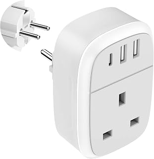 European Plug Adapter, UK to EU Euro Europe Schuko 32W USB C Fast Travel Charger Grounded USBC Adaptor Type C for Germany France Spain Turkey Greece Iceland Poland Russia Portugal Austria(Type E/F)