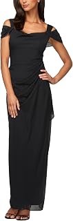 Alex Evenings Women's Long Cold Shoulder Mother of the Bride Dress with Cowl Neckline and Overlay Skirt