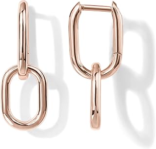 PAVOI Convertible Paperclip Hoop Earrings for Women, 14K Gold, Rose Gold