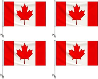 Canada Flag with Pole for Car, 12" x 18" Double-Sided Car Flags with Durable Window Clip Pole, Patriotic Vehicle Flag Set for Trucks, SUVs, Parades, Canada Day and Outdoor Celebrations, 50cm Pole (4)