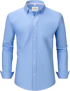 Men's Oxford Dress Shirts Long Sleeve Button Down Collar Shirt with Pocket