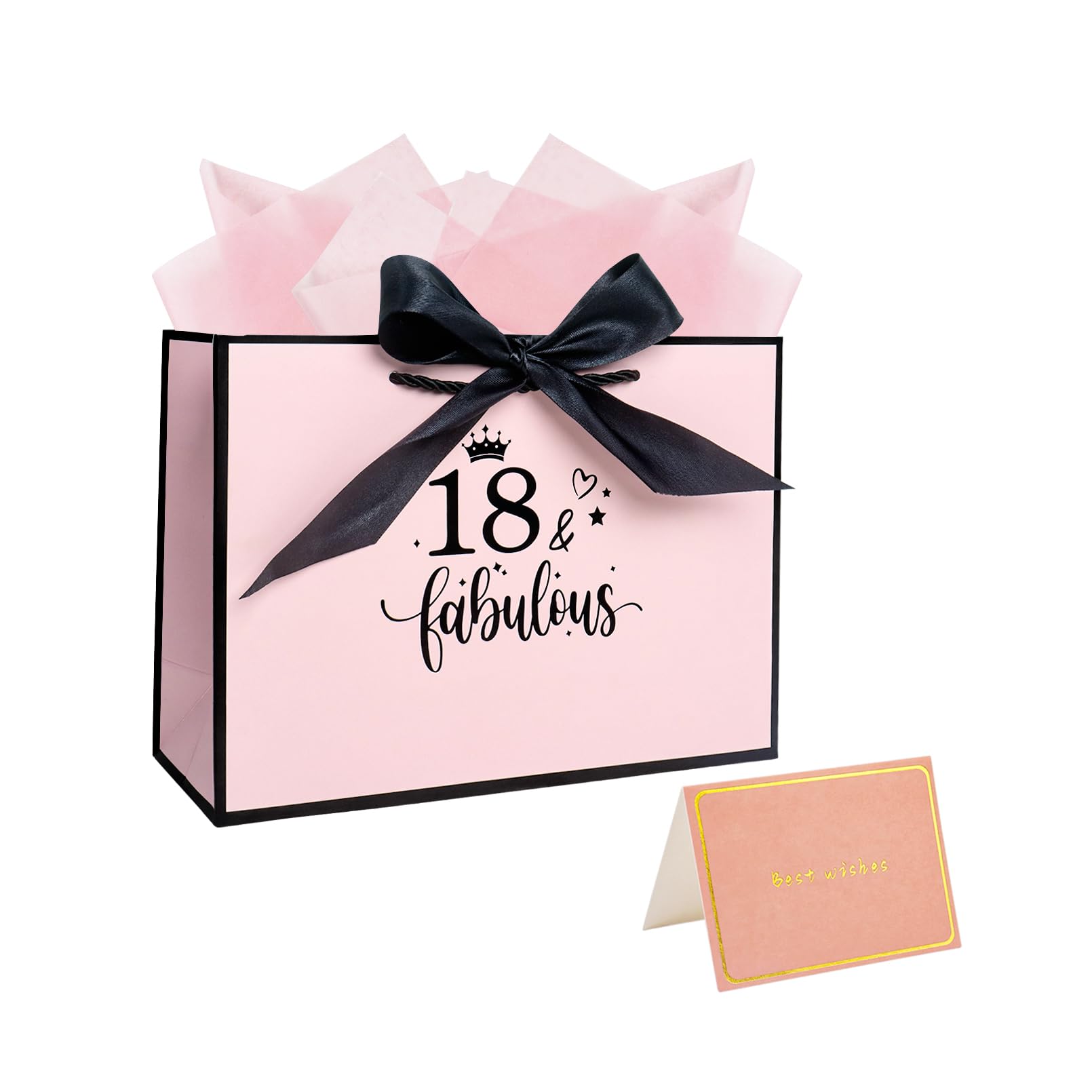 Nwvuop 11.0× 8.0× 4.0 Inches 18th Birthday Gift Bag for Girls, 18th Pink Paper G