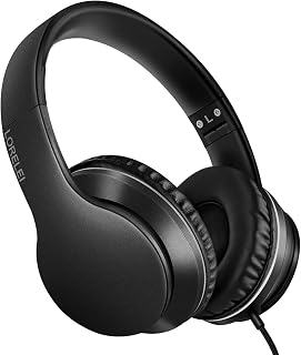 Lorelei X6 Over-Ear Headphones with Microphone, Lightweight Foldable and Portable Stereo Bass Headphones with 1.45 m Tangle-Free, Wired Headphones for Smartphone Tablet MP3/4 (Space Black)