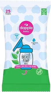 Dapple Baby - Breast Pump Wipes, Wipes Pouch - 25 Count (Pack of 1) | Hypoallergenic &amp; Powered by Plants, Removes Milk Residue, Leaves No Taste, Convenient Wipes Pouch, Fragrance Free
