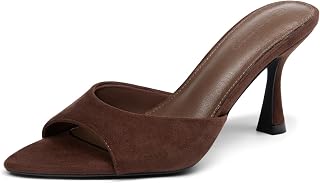 Coutgo Womens Kitten Heel Sandals Heeled Mules Pointed Open Toe High Heels