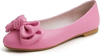 Feversole Women's Round Toe Cute Bow Trim Ballet Flats, Round Toe Flats Decorated with a Pretty Bow for Women Satin