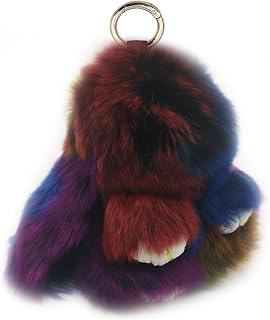 Bunny Keychain Soft Fluffy Rabbit Keychain 3.9in Cute Colorful Rabbit Fur Pom Pom Key Rings for Women