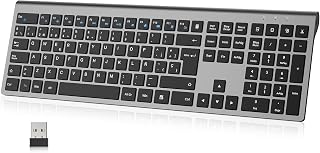 cimetech Teclado Inalámbrico Recargable, QWERTY Español Layout, 2.4G EasyTyping Teclado de diseño ergonómico, Ultrafino para Ordenador/PC/portátil/Windows 10/8/7(Gris)
