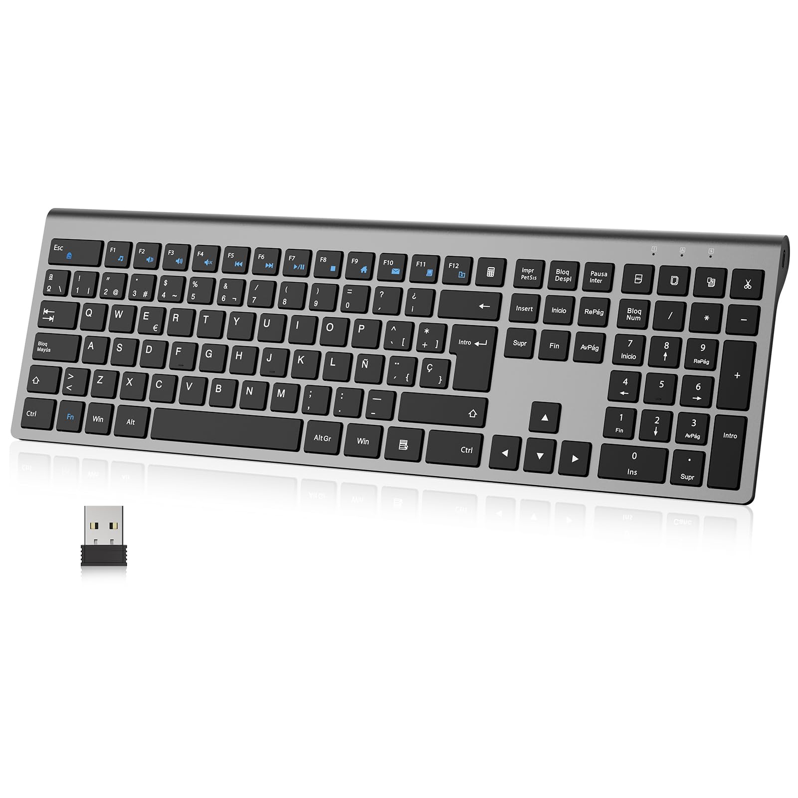 cimetech Teclado Inalámbrico Recargable, QWERTY Español Layout, 2.4G EasyTyping 