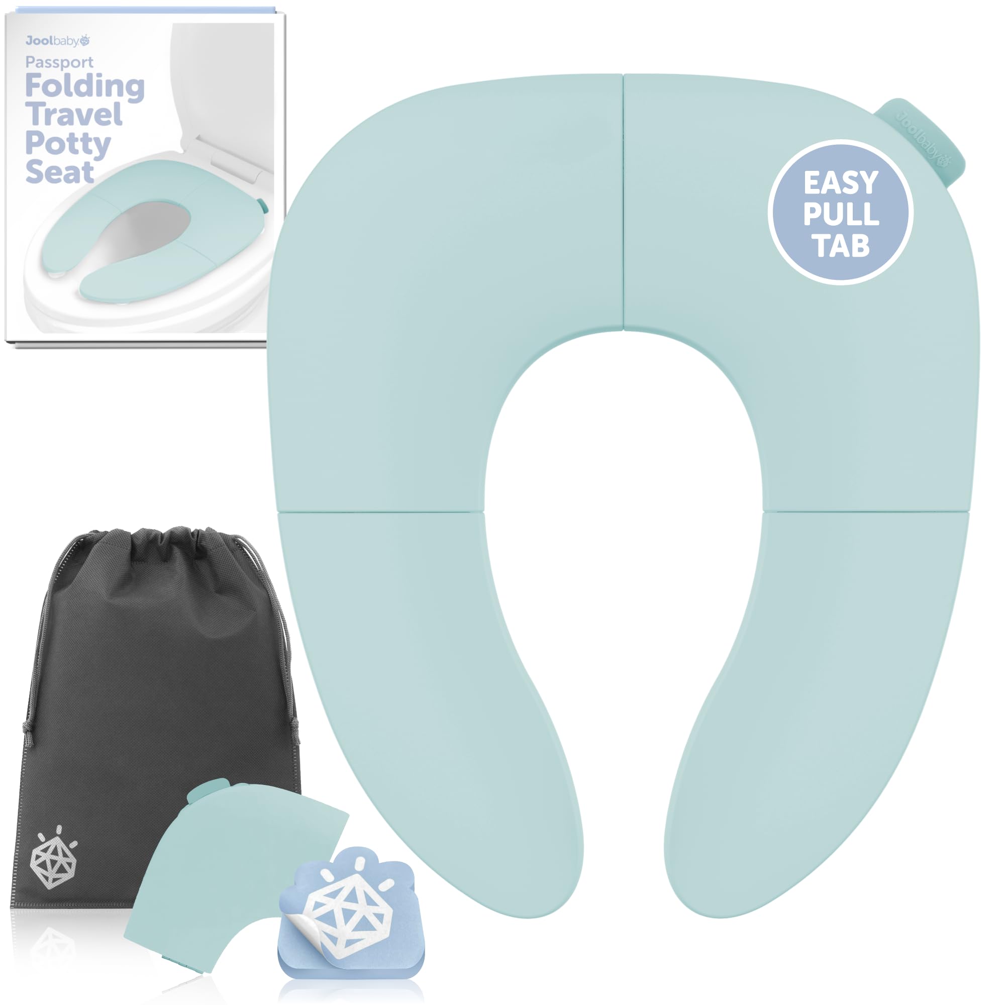 Jool Baby Folding Travel Potty Training Seat – Easy-Remove Pull Tab (Aqua) | Mul