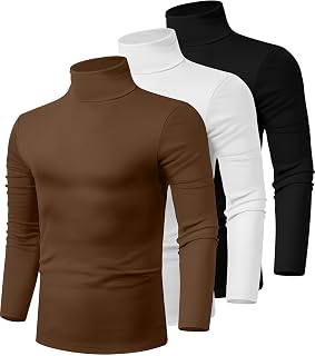 Ficerd 3 Pack Men's Turtleneck Long Sleeve Shirts Cotton Tops