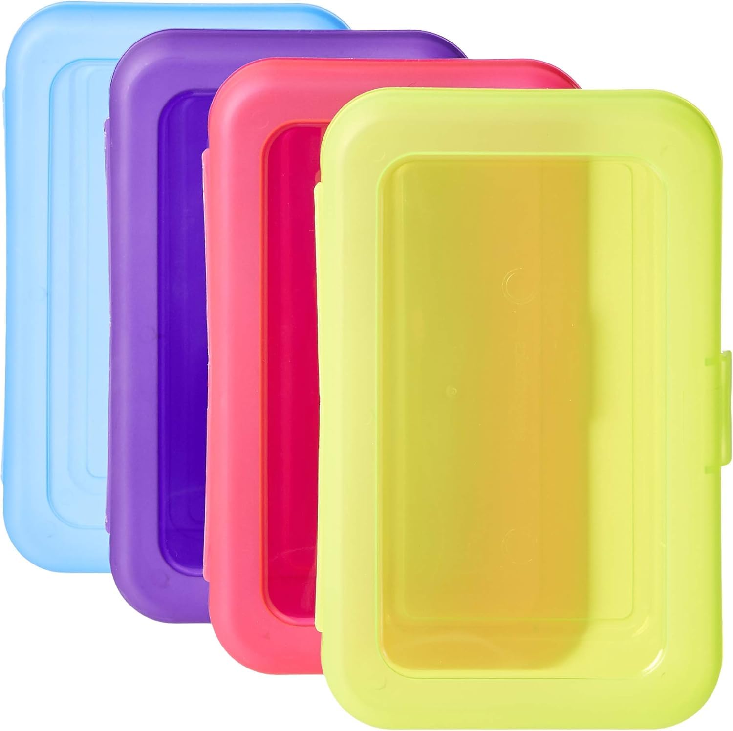 Amazon Basics Plastic Pencil Box, Pack of 4, Multi, Solid
