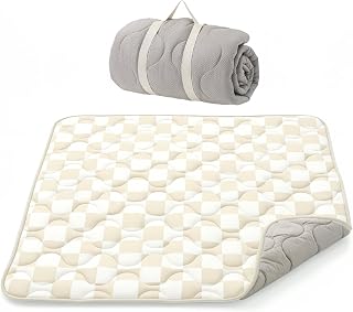 Momcozy Baby Play Mat for Floor, 50"x50" Thickened Playpen Mat | Non-Slip Playmat for Baby Tummy Time, Water-Resistant Surface, Foldable Outdoor Mat with Carrying Handle, Khaki Plaid
