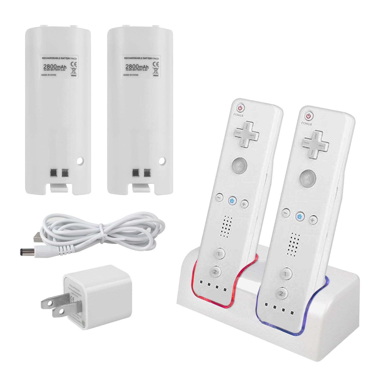 Kulannder Wii Remote Battery Charger(Free USB Wall Charger+Lengthened Cord) Dual