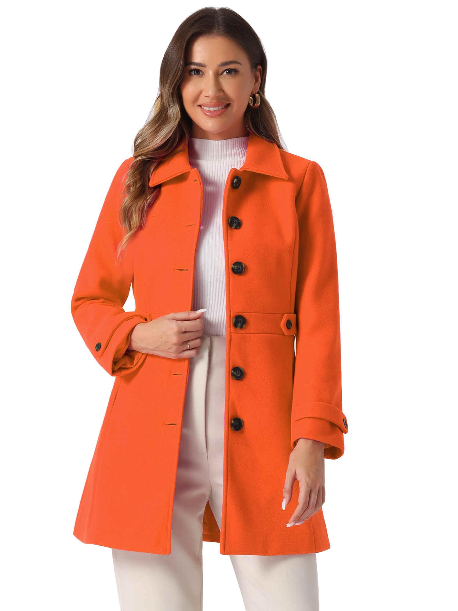 Allegra K Women's Winter Classic Overcoat Pockets Single Breasted Pea Coat