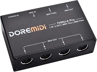 Midi THRU-6 Pro Box: Midi Splitter and Filter for Converting 1 Input to 6 Outputs + USB Output (THRU-6 Pro)