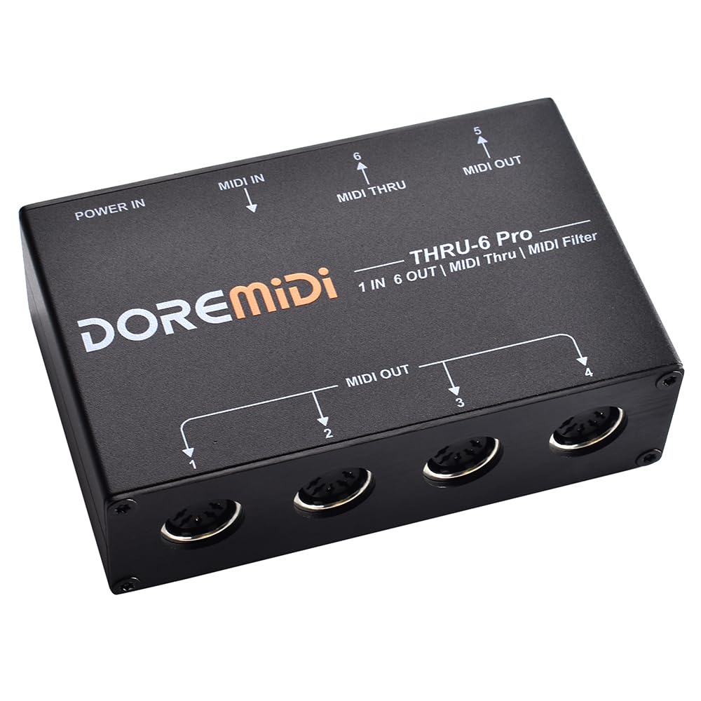 Midi THRU-6 Pro Box: Midi Splitter and Filter for Converting 1 Input to 6 Output