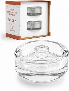 Elementi Fermentation Weight Set of 2 – Easy Grip Glass Weights for Fermenting, Perfect Pickling & Canning Weights for Wide Mouth Mason Jars, Durable Soda-Lime Glass for Sauerkraut, Kimchi & More
