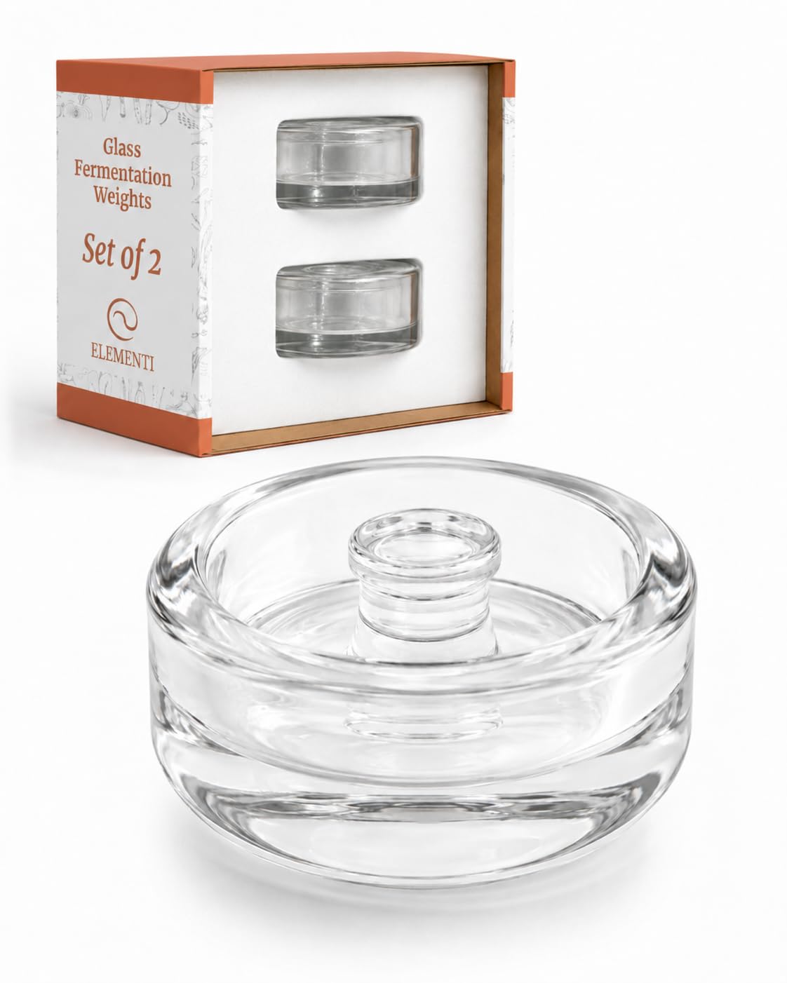 Elementi Fermentation Weight Set of 2 – Easy Grip Glass Weights for Fermenting, 