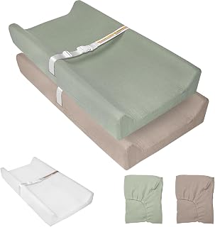 JVEOO Muslin Baby Changing Pad with 2 Pack Covers | Muslin Soft Cotton &amp; Waterproof Lining Foam Diaper Changing Table Pad 32" x 16.6" Mat for Dressers &amp; Table