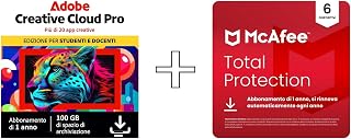 Adobe Creative Cloud Pro | Student & McAfee Total Protection 2025 (Rinnovo automatico) | 6 Dispositivi |12 Mesi | Download digitale