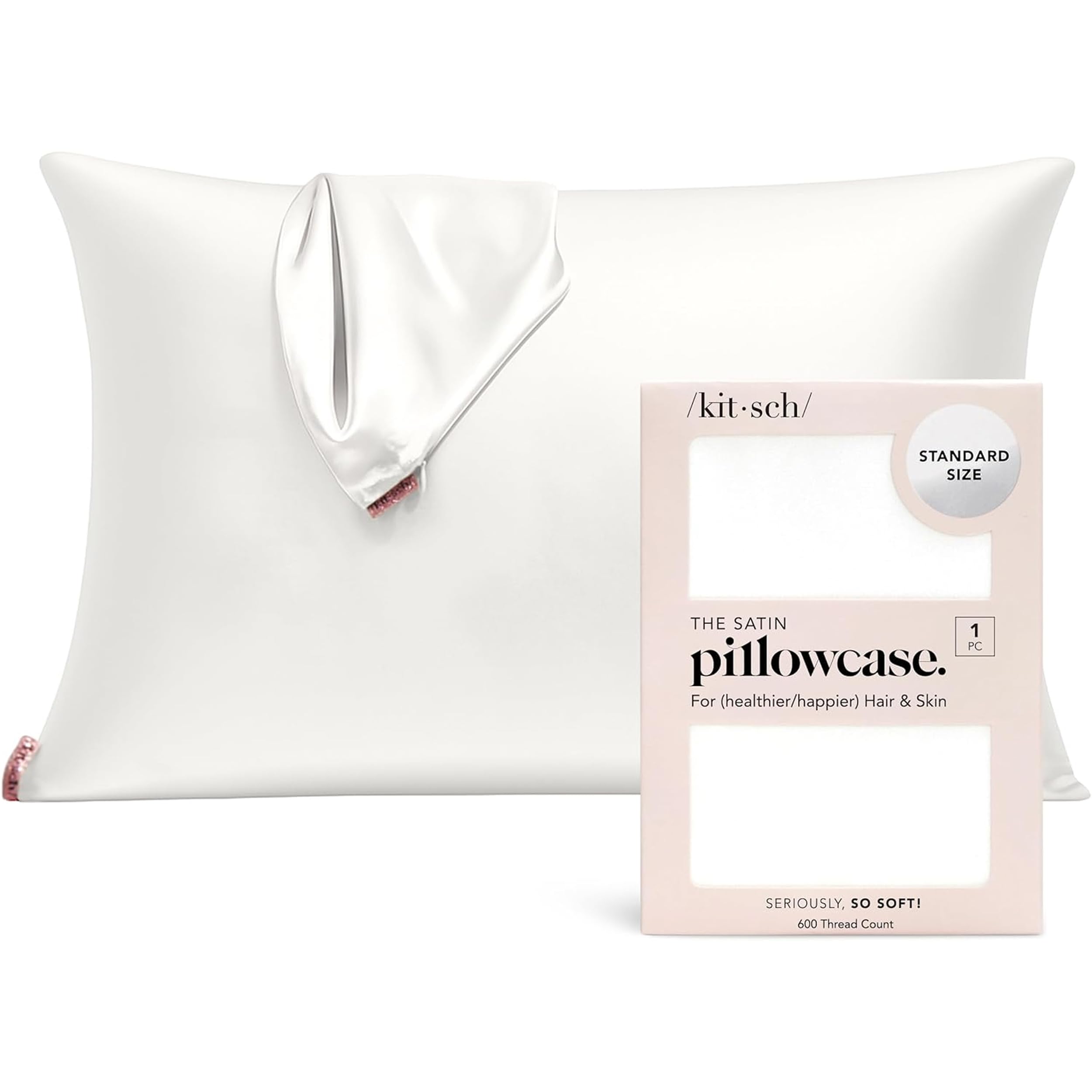 Kitsch Satin Pillowcase With Zipper - Standard Size, Ivory | Softer Than Silk Pi