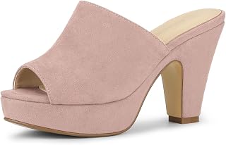Allegra K Women's Open Toe Platform Chunky Heel Slides Sandals