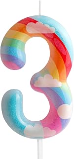 Kerzen zum 3. Geburtstag, Nummer 3, Rosa, Regenbogen, Geburtstagsparty, Wolke, Regenbogen-Thema, bezauberndes Design für Babys, Mädchen, Jungen, Geburtstag, Kuchendekoration, Abschlussfeier, Jahrestag