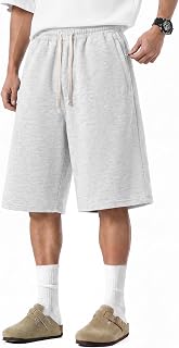 Mens Baggy Jogger Sweat Shorts Zipper Pockets Long Below Knee Cotton Wide Leg Gym Casual Loose Lightweight Y2K
