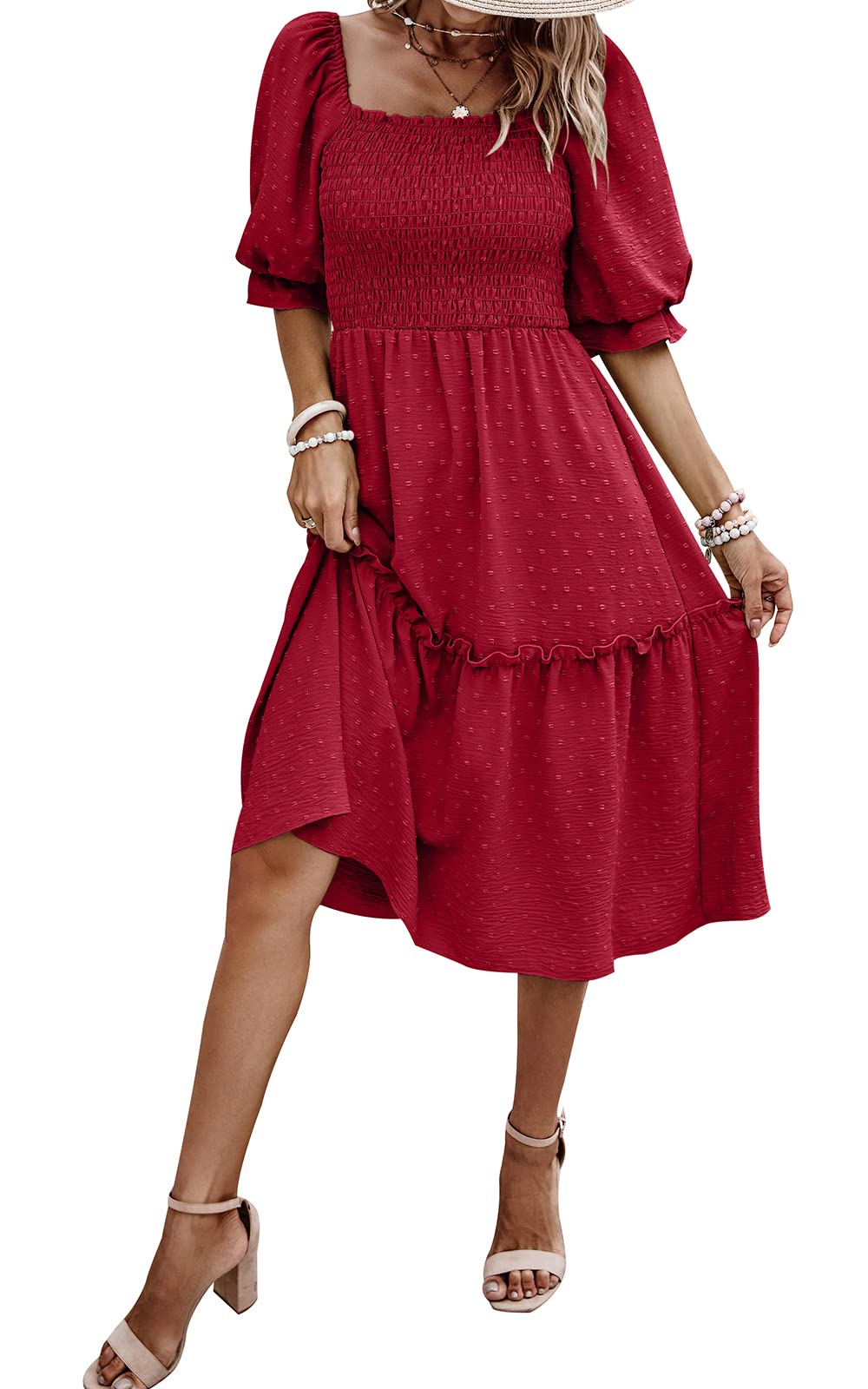 PRETTYGARDEN Women's Summer Casual Dresses 2026 Spring Puff Sleeve Square Neck A