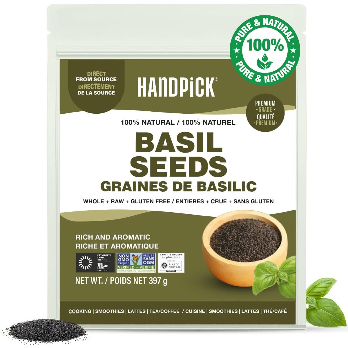 HANDPICK Holy Basil Seeds (397g) Sabja/Tukmaria, Non-GMO, Pure Grown | Edible & 