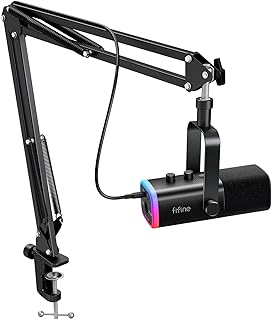 FIFINE AM8T XLR/USB Dynamic Gaming Microphone Kit | Dynamic PC Mic Set with Boom Arm, RGB, Mute, Headphone Jack. for Streaming, Podcasting, Recording, Vocal, Voice-Over.