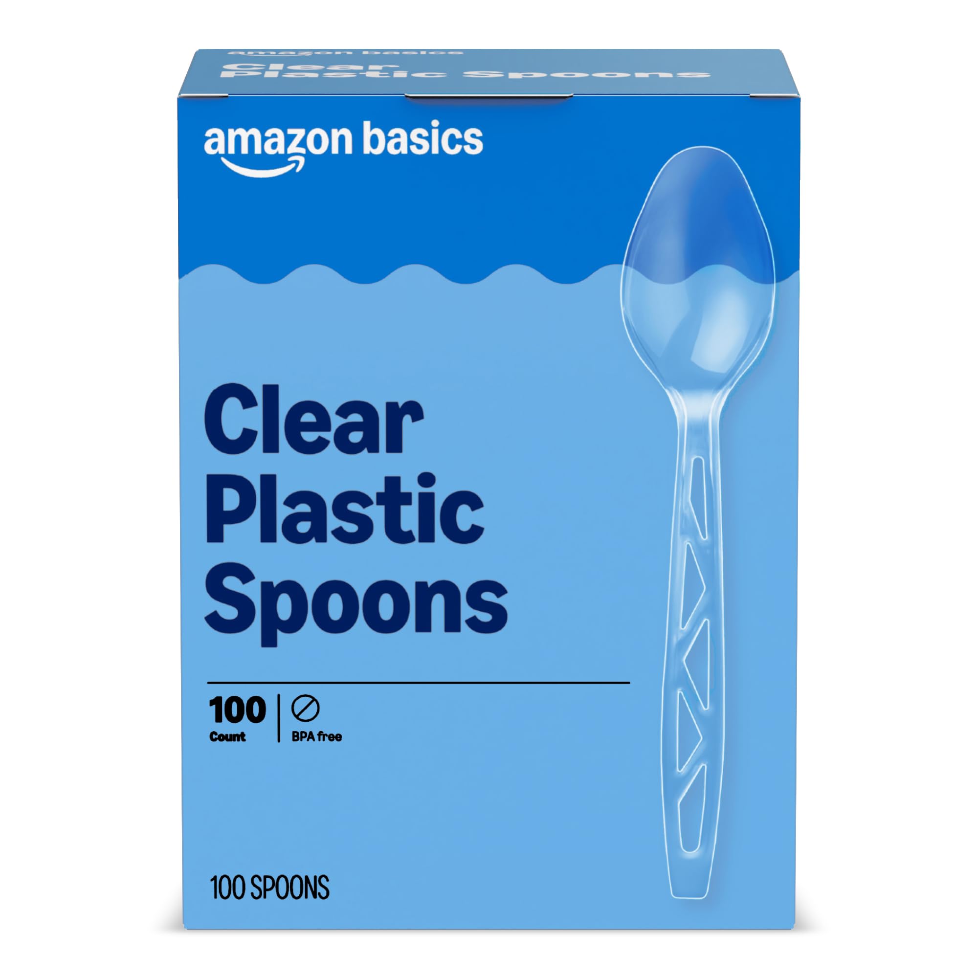 Amazon Basics Disposable Clear Plastic Spoons, Premium Quality, 100 Count, Large