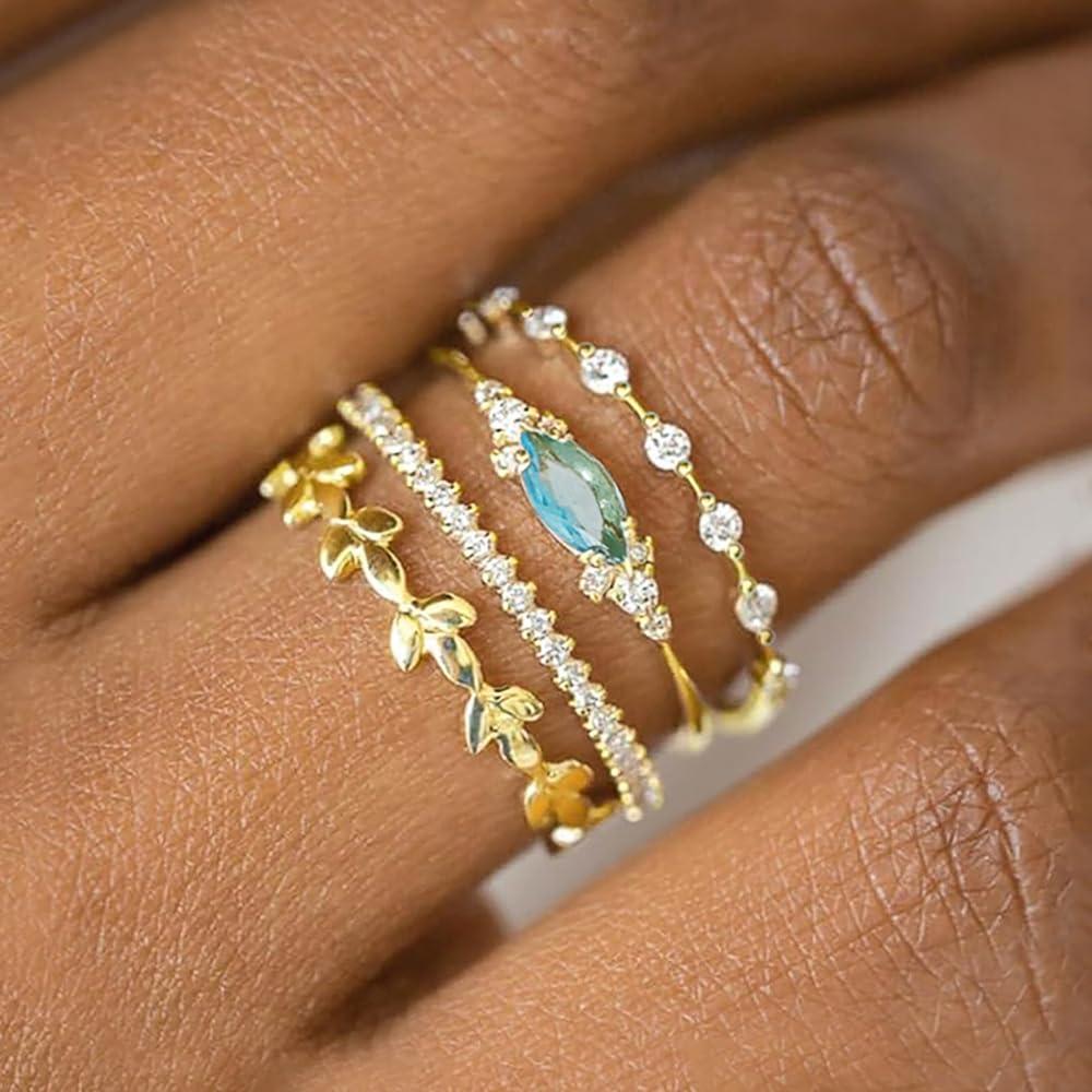 Ladies Delicate Marquise Cubic Zirconia Set of 4 Rings