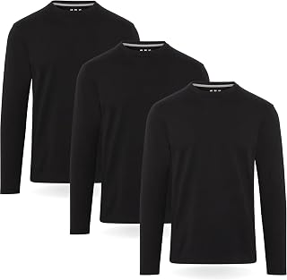 FM London Pack of 3 Men's Long-Sleeved T-Shirts, Comfortable Fit, High-Quality Fabric, Super Soft Cotton with Crew Neck
