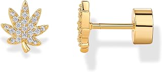 PAVOI Dainty Flat Back Earrings for Women, 14K Gold Plated CZ Stud Piercing
