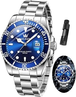 OLEVS Watch Men Luxury Fashion Large Face Mens Watches with Date Stainless Steel Waterproof Watches for Men Analog Two Tone Men's Wrist Watches Casual Quartz Men Dress Watch(Red/Blue/Black/Gold Dial)